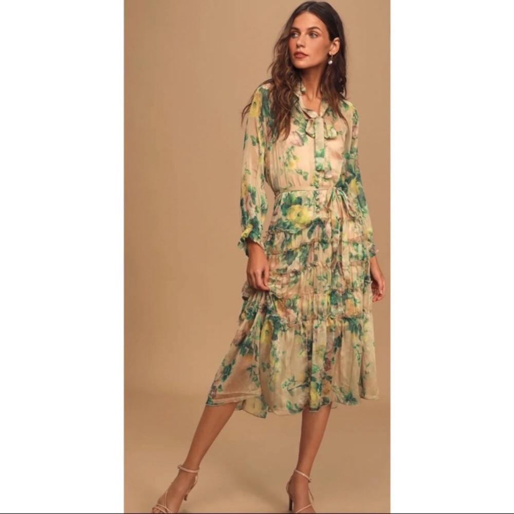 OPT Floral Ruffled Midi Dress